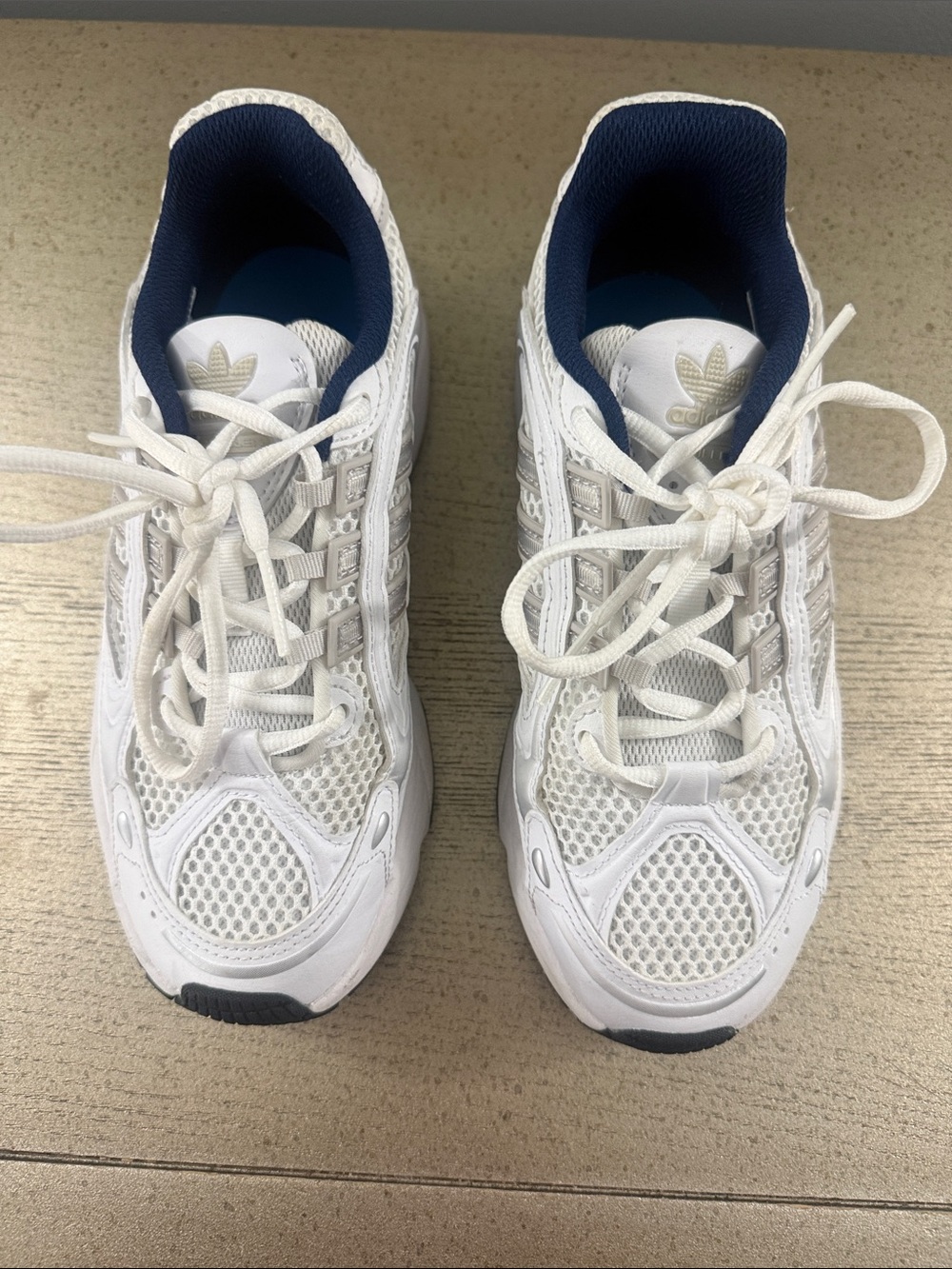 adidas White Mesh Sneakers with Navy Interior